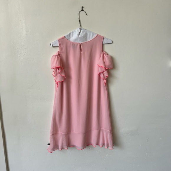 Tommy Hilfiger Girls Large Pink Cut Out Shoulder Ruffle Dress - Picture 4 of 7